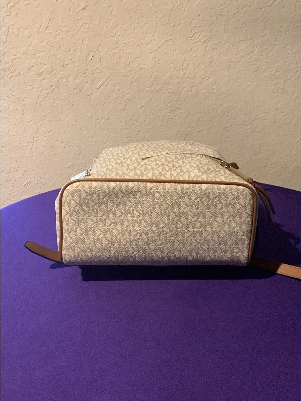 Michael Kors Beige Signature Mini Backpack with Brown Trim